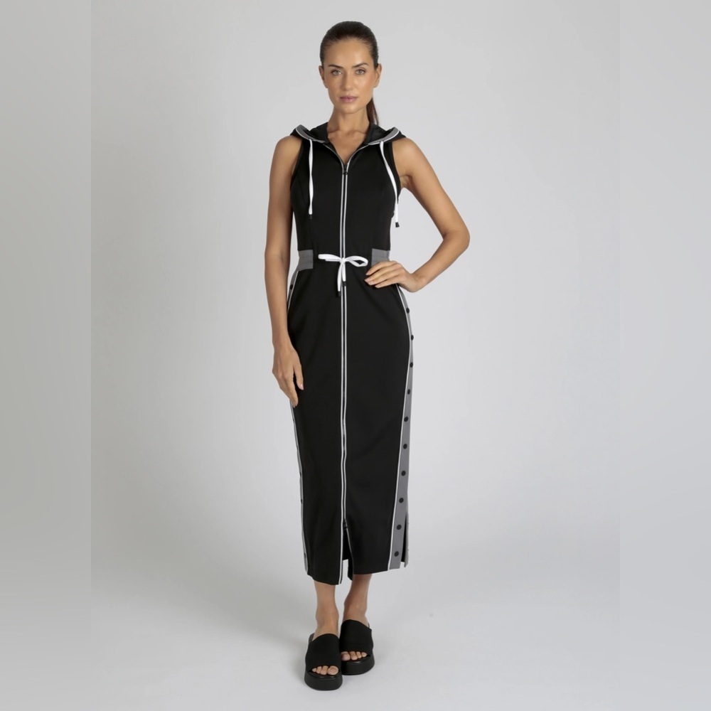 Blanc Noir Vista Track Dress Hood Tear Away Size Small Black White EUC - Picture 2 of 11